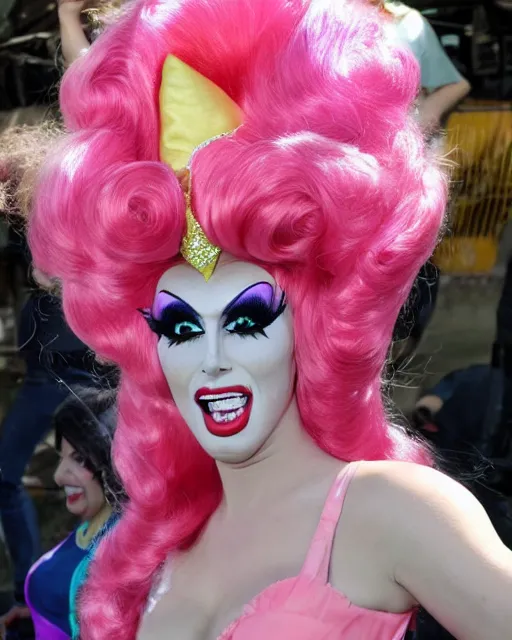 Prompt: a drag queen dressed up like princess peach, ru paul\'s drag race