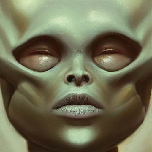 Prompt: portrait of alien, concept art oil painting by jama jurabaev, extremely detailed, brush hard, artstation