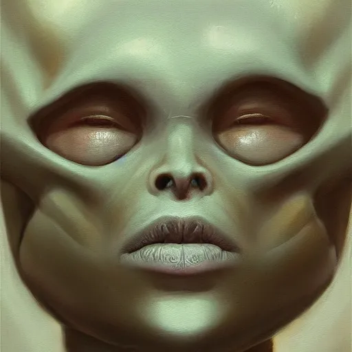 Image similar to portrait of alien, concept art oil painting by jama jurabaev, extremely detailed, brush hard, artstation