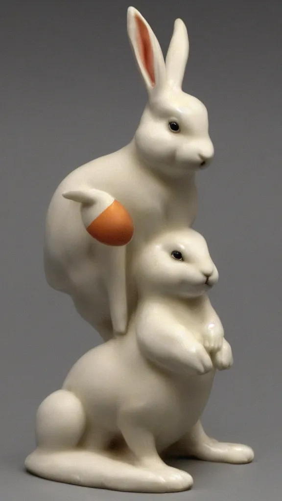 Image similar to a porcelain smoker rabbit statue with a japanese kiseru painted by john singer sargent