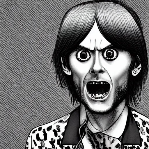 Prompt: jared leto in the style of junji ito