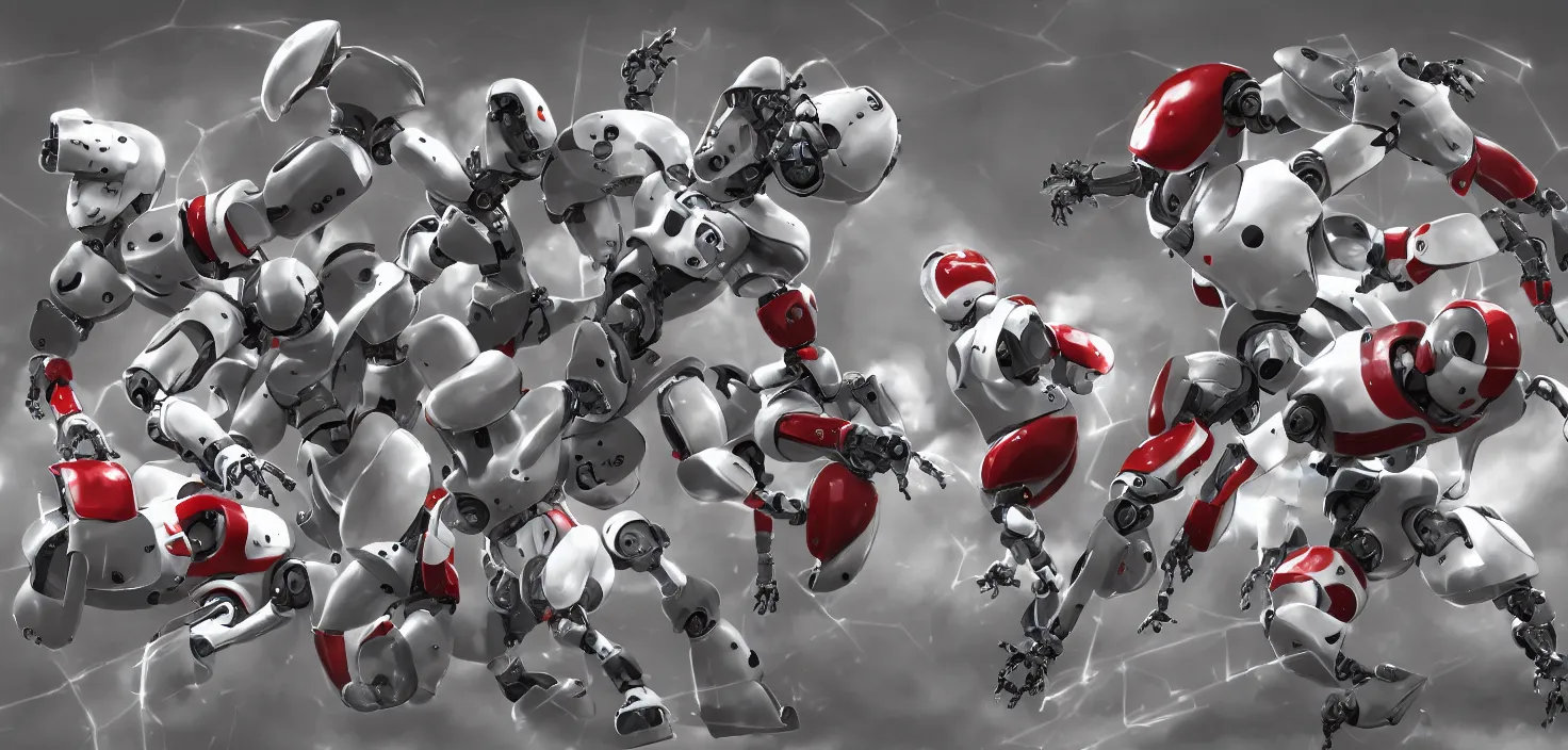 Image similar to robots playing football, deviantart artstation, CGSociety