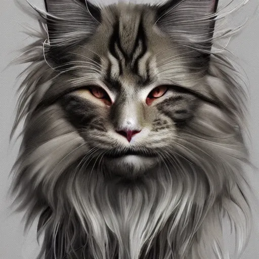 Image similar to maine coon, anthropomorphic large maine coon, bipedal, muskateer outfit, aware. furry. character concept, digital painting, artstation, concept art, smooth, super sharp focus, illustration, art by artgerm and h r giger and alphonse mucha