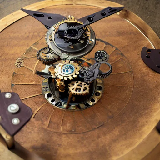 Prompt: steampunk clockwork flying hovercraft Canon DSLR 35mm 8k product photo