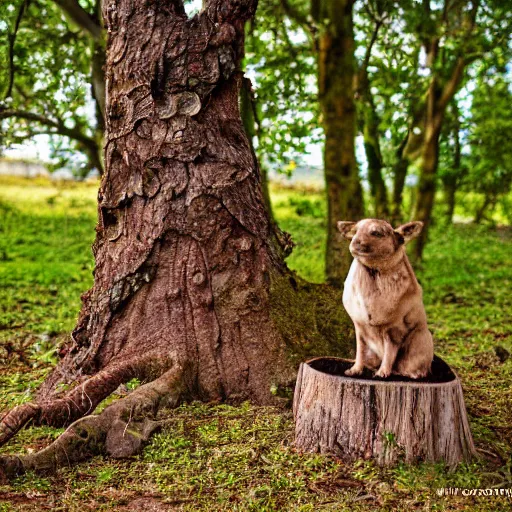 Image similar to a mocha, sitting on a tree stump, flikr photography