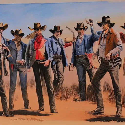 Image similar to detailed details photorealistic historical image of a wild west shootout in the town of tombstone in the style of bob peak and alex ross and moebius and jean giraud and artgerm, gouache and wash paints color and banksy, detailed details facial and body and human and environments and proportionate, detailed 5 k details.