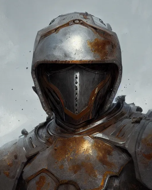 Image similar to Hyper realistic painting of a man in rusty full plate armor with his face uncovered, dark fantasy, fantasy armor, hyper detailed, by greg rutkowski, trending on artstation