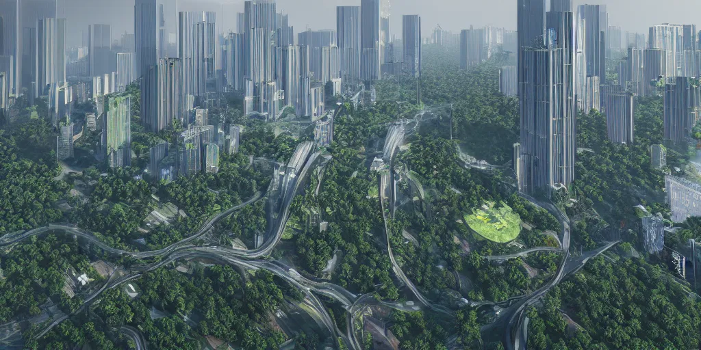 Prompt: Guangzhou city in forest, digital art, unreal engine 5, high resolution, 4k, realistic