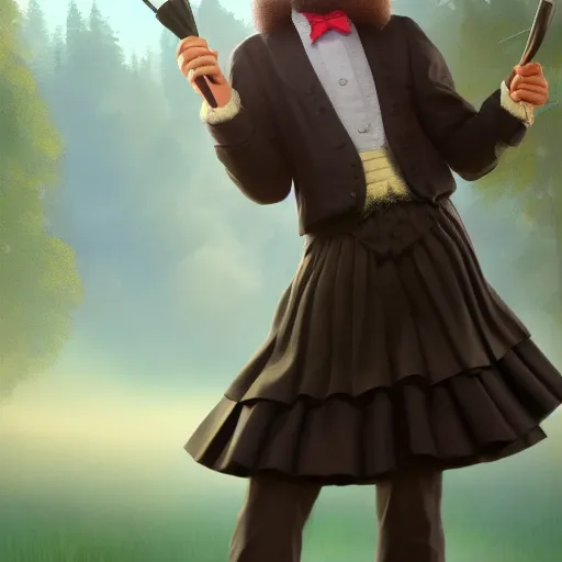 Image similar to Bob Ross is dressed in a maids outfit, hyperdetailed, artstation, cgsociety, 8k