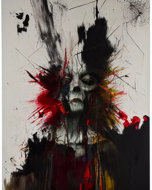 Image similar to the embodiment of mystery, a brutalist designed, gothic, rich deep colours, broad brush strokes, painted by francis bacon, adrian ghenie, nicola samori, james jean and petra cortright, part by gerhard richter, part by takato yamamoto. 8 k masterpiece.