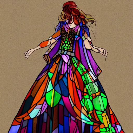 Prompt: beautiful woman wearing a dress made of stained glass, incredibly detailed, trending on artstation, award winning, 8K -4 n