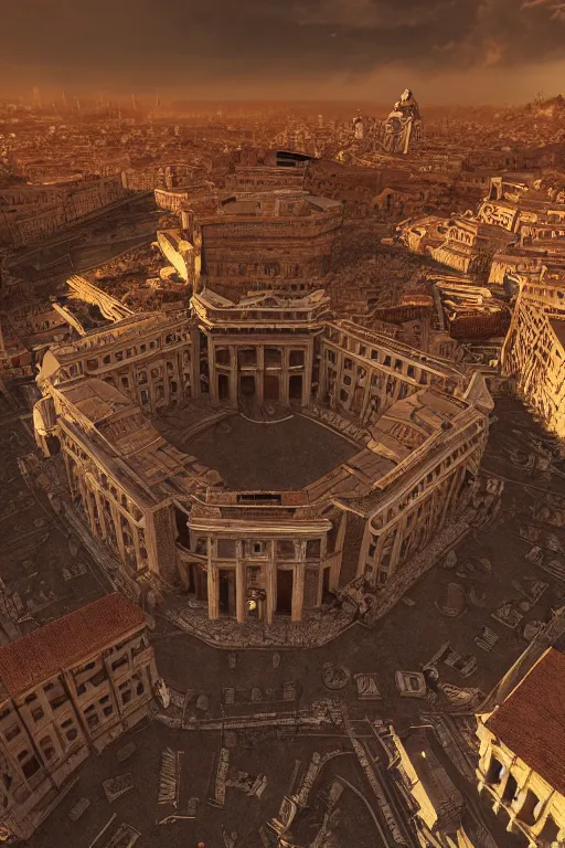 Image similar to rome after a fallout, wide angle, redscale photography, dramatic lighting, photorealistic, cinematic lighting, high detail, cinematic feel, high octane, 4 k, unreal engine, digital render, intricate, ultra realistic, concept art