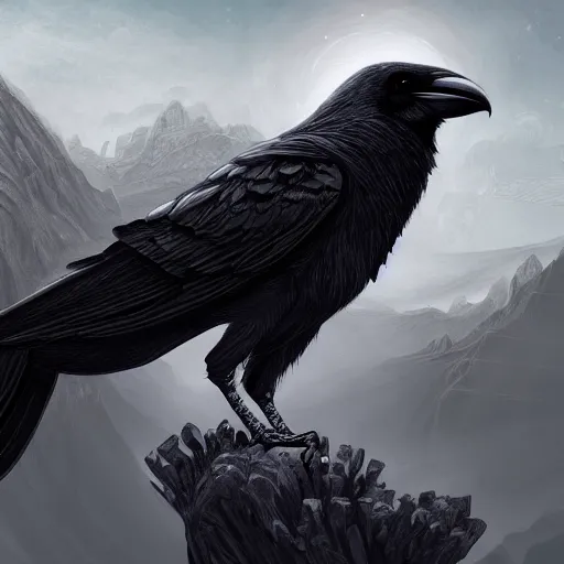 Prompt: illustration of crow watching the planet underneath, d & d, rule of thirds, fantasy, intricate, elegant, highly detailed, digital painting, artstation, concept art, smooth, sharp focus, illustration, art by dragolisco