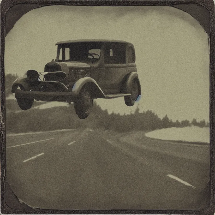 Prompt: tintype cover artwork about a sunrise highway. lighthearted mood.