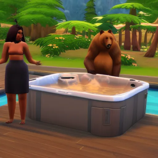 Prompt: a portrait frame of a bear in jacuzzi, the sims 4 oil panting