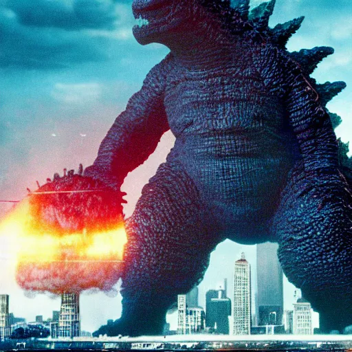 Prompt: thicc godzilla is destroying chicago 🍑🍑 film still 4k