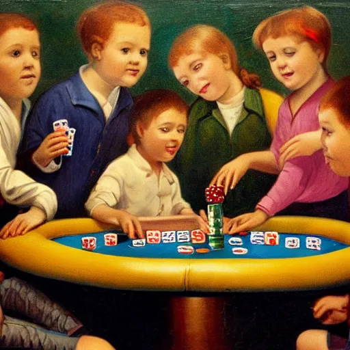 Image similar to children drinking beer at a poker table