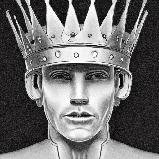 Image similar to a portrait of a robot with a crown of laurels drawing in high resolution by otto eerelman