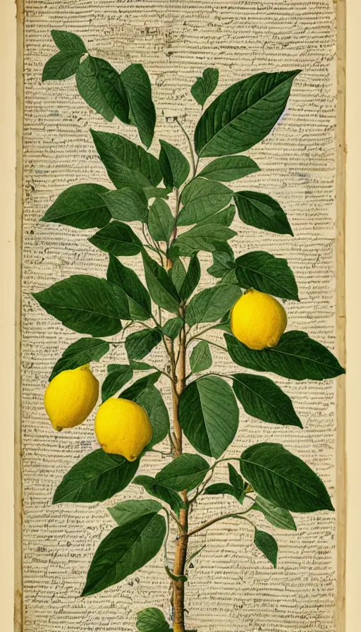 Prompt: encyclopedia drawing of lemon, whole plant, manuscript