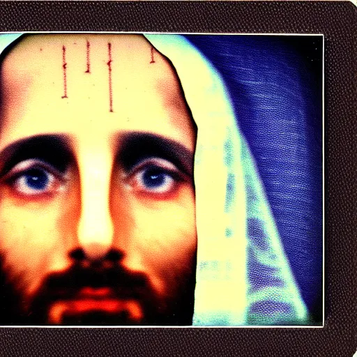 Image similar to shroud of turin, highly realistic, 8 k, highly detailed, polaroid photo