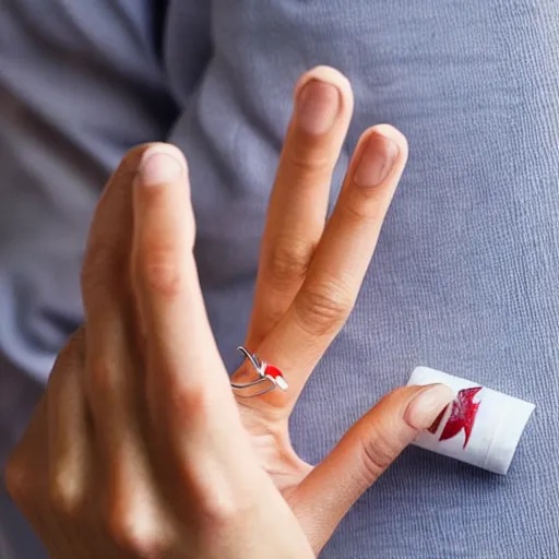 Image similar to a normal female hand with five fingers and ring hold joint, a cigarette between the middle and index fingers, a cigarette, smoke