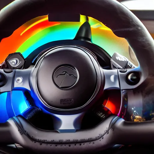 Prompt: photo of a rgb gaming car interior