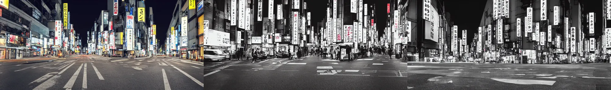 Prompt: Photograph of a city street, night time, tokyo
