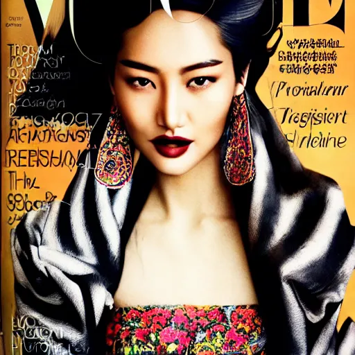 Image similar to a beautiful professional photograph by hamir sardar, herb ritts and ellen von unwerh for the cover of vogue magazine of a beautiful and unusually attractive tibetan female fashion model looking at the camera in a flirtatious way, zeiss 5 0 mm f 1. 8 lens