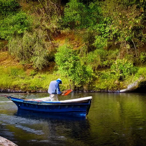 Image similar to photo of fisherman fishing next to the river, 4k, hq, high details, award winning photography