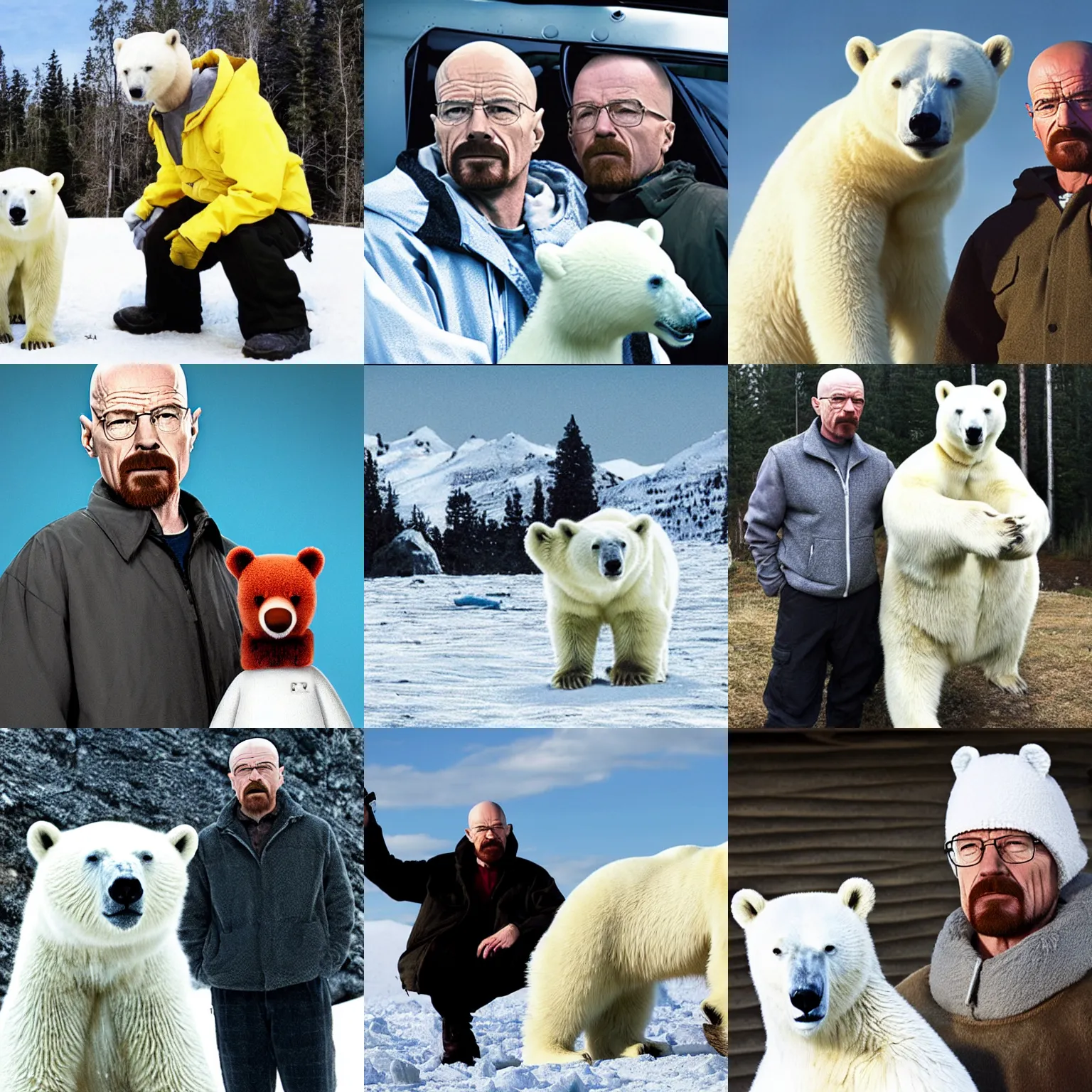 Prompt: walter white and polar bear