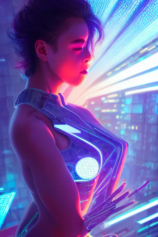 Image similar to portrait futuristic superpower Girl with thunder and fire sparkles and lazer, n future cyberpunk tokyo rooftop , ssci-fi, fantasy, intricate, very very beautiful, elegant, human anatomy, human structure, neon light, highly detailed, digital painting, artstation, concept art, smooth, sharp focus, illustration, art by tian zi and WLOP and alphonse mucha