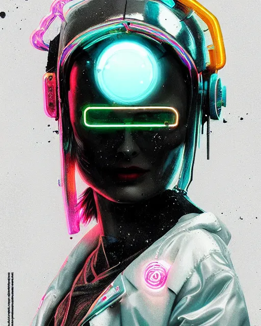 Prompt: neon operator margot robbie, cyberpunk futuristic neon, reflective puffy coat, decorated with traditional japanese ornaments by ismail inceoglu dragan bibin hans thoma greg rutkowski alexandros pyromallis nekro rene maritte illustrated, perfect face, fine details, realistic shaded, fine - face, pretty face