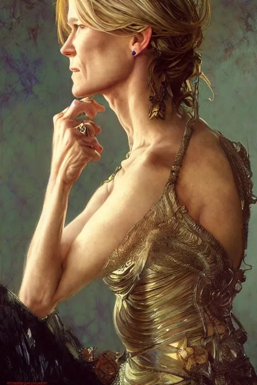 Image similar to Robin Wright portrait, fantasy, elegant, intricate, by Stanley Artgerm Lau, greg rutkowski, thomas kindkade, alphonse mucha, loish, norman Rockwell