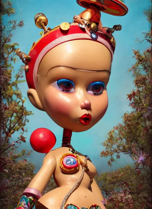Prompt: closeup profile portrait of tin toy genie, jeannie, bikini, depth of field, zeiss lens, detailed, symmetrical, centered, fashion photoshoot, by nicoletta ceccoli, mark ryden, lostfish, breathtaking, 8 k resolution, extremely detailed, beautiful, establishing shot, artistic, hyperrealistic, octane render