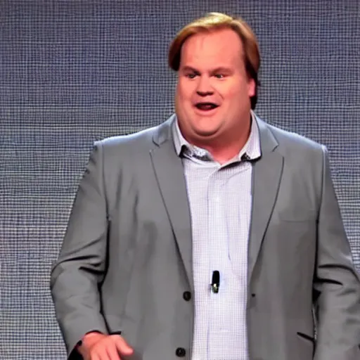 Prompt: CEO Chris Farley unveils Personal Robot at Apple conference