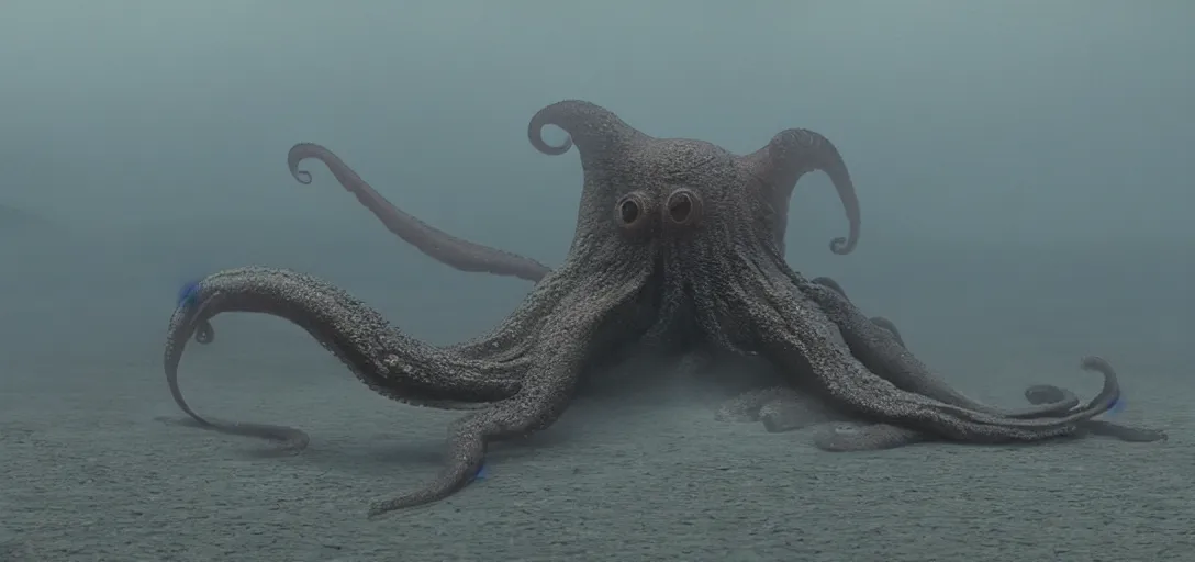 Prompt: an octopus trapped in a bottle, foggy, cinematic shot, photo still from movie by denis villeneuve, wayne barlowe