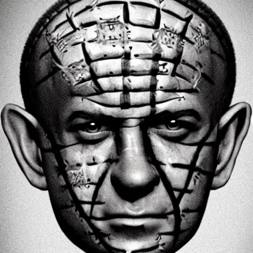 Image similar to benjamin netanyahu as pinhead from hellsraiser, highly detailed