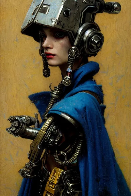 Image similar to full character portrait max mad cyberpunk warhammer 4 0 k, medic sapper not the girl with the pearl earring character design, painting by gaston bussiere, katsuya terada, nc wyeth, greg rutkowski, craig mullins, vermeer, frank frazetta, mucha, tom of finland, trending on artstation, jeffery catherine jones, by norman rockwell