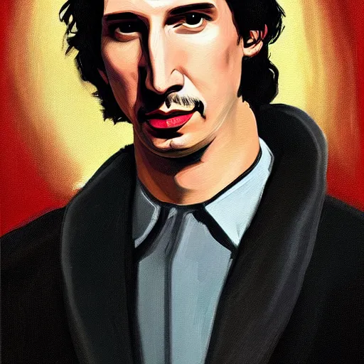 Image similar to painting of adam driver in the style of a disco elysium portrait, painted by aleksander rostov