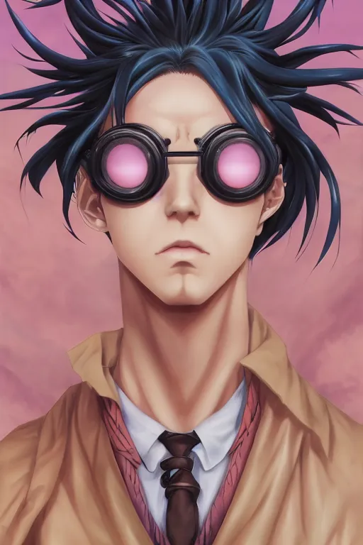 Prompt: portrait of an anime manga guy with dreads and goggles, straight on portrait, by artgerm, james jean, tom bagshaw, gerald brom, vaporwave colors, lofi colors, vaporwave, lofi, goth vibe, 4 k, smooth, hd, substance designer render, full body character concept art, symmetrical,