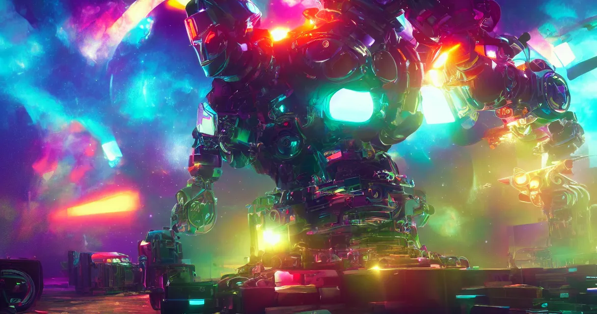 Image similar to vivid colors, spectrum, robot, drama, high quality, vray, cg, crazy, space