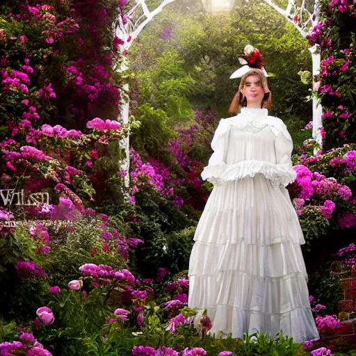 Image similar to full body fashion model emma watson by Winslow Homer smokey eyes makeup eye shadow fantasy, glow, shimmer as victorian woman in a long white frilly lace dress and a large white hat having tea in a sunroom filled with flowers, roses and lush fern flowers ,intricate, night, highly detailed, dramatic lighting , high quality