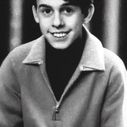 Prompt: a yearbook photo of Jughead Jones in 1966, he is wearing a crown