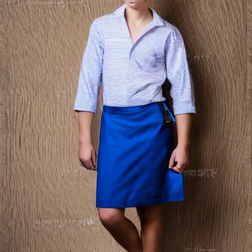 Image similar to A very pretty young male model posing in a summer dress. Studio lighting