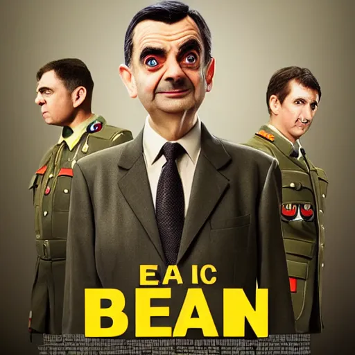 Image similar to mr bean as epic war hero, movie poster, 8 k hd,