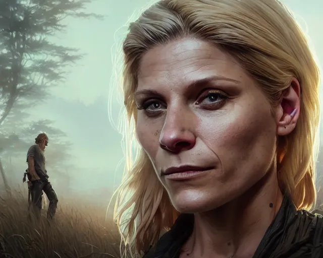 Image similar to highly detailed portrait of katee sackhoff, in the walking dead, stephen bliss, unreal engine, fantasy art by greg rutkowski, loish, rhads, ferdinand knab, makoto shinkai and lois van baarle, ilya kuvshinov, rossdraws, tom bagshaw, global illumination, radiant light, detailed and intricate environment