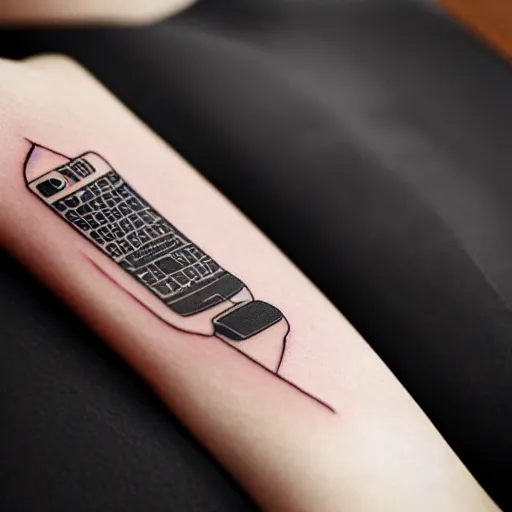 Prompt: cellphone keyboard as a tattoo, photorealistic, sharp focus, highly detailed