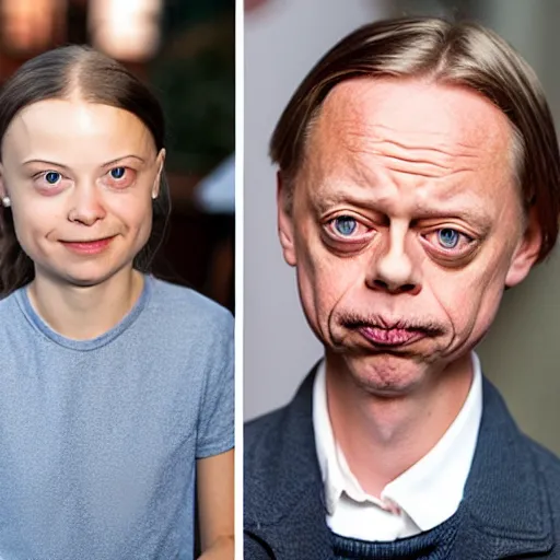 Image similar to a mix between greta thunberg and steve buscemi,