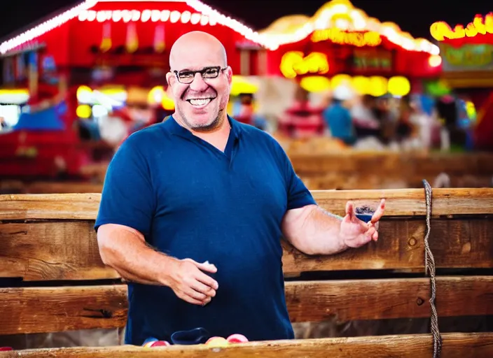 Prompt: photo still of dave mustane at the county fair!!!!!!!! at age 3 6 years old 3 6 years of age!!!!!!!! playing ring toss, 8 k, 8 5 mm f 1. 8, studio lighting, rim light, right side key light