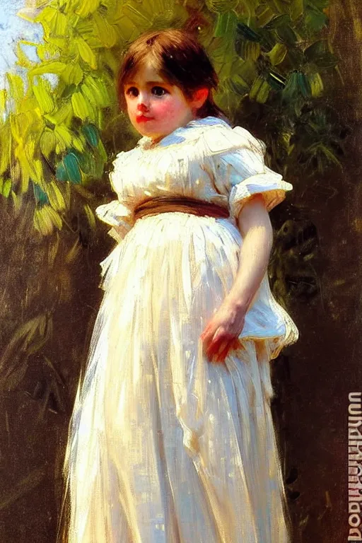 Image similar to impressionist brushstrokes!!!! solomon joseph solomon and richard schmid and jeremy lipking victorian loose genre loose painting full length portrait painting of a cute minion